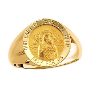 Lady of Perpetual Help Ring. 14k gold, 15 mm round top - Click Image to Close