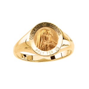 Lady of Sorrows Ring. 14k gold, 12 mm round top - Click Image to Close