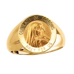 Lady of Sorrows Ring. 14k gold, 15 mm round top - Click Image to Close