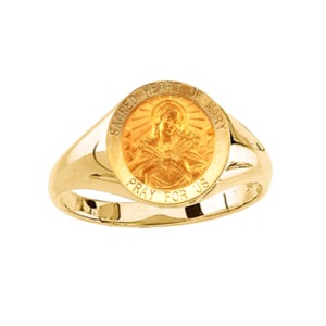 Sacred Heart of Mary Ring. 14k gold, 12 mm round top - Click Image to Close