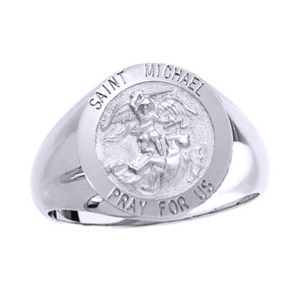 St. Michael Sterling Silver Ring, 15mm top - Click Image to Close