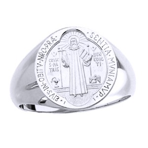 St Benedict Sterling Silver Ring, 18 mm round top - Click Image to Close