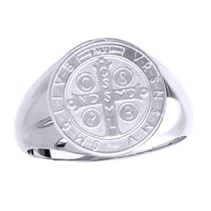 St Benedict Cross Sterling Silver Ring, 18 mm round top - Click Image to Close