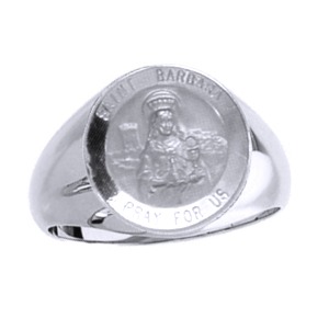 St. Barbara Sterling Silver Ring, 15mm top - Click Image to Close