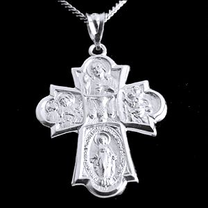 Sterling Silver Holy Spirit Four Way Cruciform & 24" Chain. - Click Image to Close