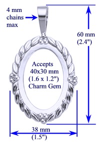Laurel Pendant, 40x30mm in sterling silver