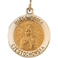 Matka Boska Medal, 15 mm, 14K Yellow Gold