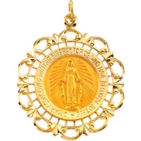 Miraculous Medal, 31 x 27 mm, 14K Yellow Gold