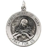 Sacred Heart of Mary Medal, 18.5 mm, Sterling Silver