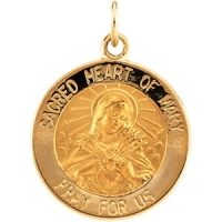Sacred Heart of Mary Medal, 18 mm, 14K Yellow Gold