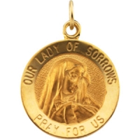 Lady of Sorrows Medal, 18 mm, 14K Yellow Gold