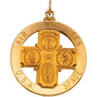 St. Christopher 4-Way Air Land Sea Medal, 32.5 mm, 14K Yellow Go