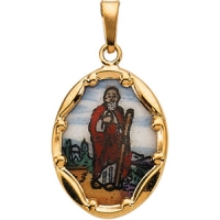 Porcelain St. Jude Medal, 17 x 13.50 mm, 14K Yellow Gold