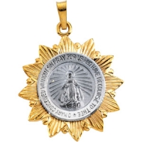 Miraculous Medal, 26 x 23 mm, 14K White & Yellow Gold