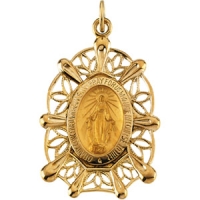 Miraculous Medal, 30 x 20 mm, 14K Yellow Gold