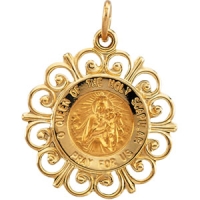 Scapular Medal, 18.5 mm, 14K Yellow Gold