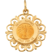 St. Raphael Medal, 18.5 mm, 14K Yellow Gold