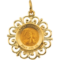 St. Francis Medal, 18.5 mm, 14K Yellow Gold