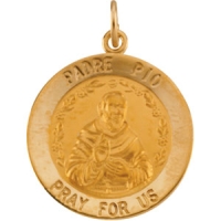 Padre Pio Medal, 18.5 mm, 14K Yellow Gold