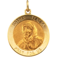Mother Teresa Medal, 18 mm, 14K Yellow Gold