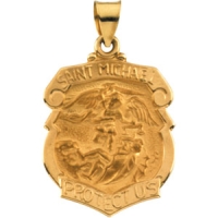 Hollow St. Michael Medal, 24.25 x 20.75 mm, 14K Yellow Gold