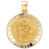 Hollow St. Christopher Medal, 21.75 mm, 14K Yellow Gold