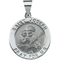 Hollow St. Joseph Medal, 18.25 mm, 14K White Gold
