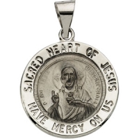 Hollow Sacred Heart of Jesus Medal, 18.5 mm, 14K White Gold