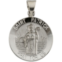 Hollow St. Patrick Medal, 18 mm, 14K White Gold