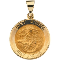 Hollow St. Michael Medal, 18.25 mm, 14K Yellow Gold
