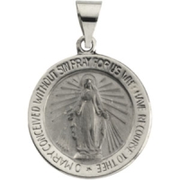 Hollow Miraculous Medal, 22.25 mm, 14K White Gold