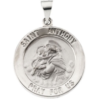 Hollow St. Anthony Medal, 22.25 mm, 14K White Gold