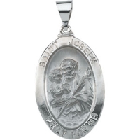 St. Joseph Medal, 15 x 11 mm, 14K White Gold