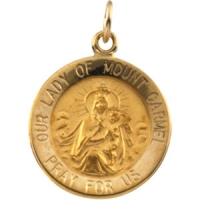 Lady of Mount Carmel Medal, 15 mm, 14K Yellow Gold