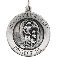 Guardian Angel Medal, 18 mm, Sterling Silver