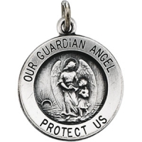 Guardian Angel Medal, 15 mm, Sterling Silver