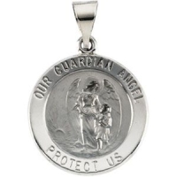 Guardian Angel Medal, 18 mm, 14K White Gold