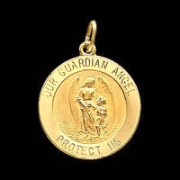 Guardian Angel Medal, 15 mm, 14K Yellow Gold