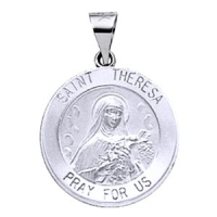 St. Theresa Medal, 15 mm, 14K White Gold