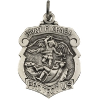 St. Michael Medal, 27 x 21 mm, Sterling Silver