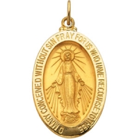 Miraculous Medal, 12 X 08 mm, 14K Yellow Gold