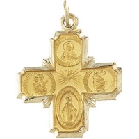 4-Way Cross Medal, 18 X 18 mm, 14K Yellow Gold