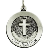 Confirmation Medal with Cross, 15 mm, Sterling Silver