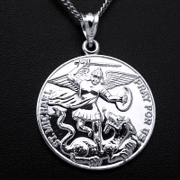 St. Michael Pray for Us Medal, Sterling, 24” Chain