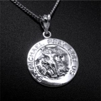 St. Micheal Medal, Sterling, 18mm with 18” Chain