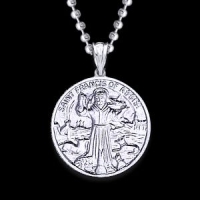 Saint Francis of Assisi Silver Medal and 18" Chain.