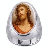Face of Jesus Charm Gem Sterling Ring