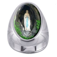 Our Lady of Lourdes Charm Gem Sterling Ring