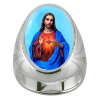 Sacred Heart of Jesus Charm Gem Sterling Ring