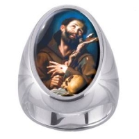 St Francis of Assisi Charm Gem Sterling Ring